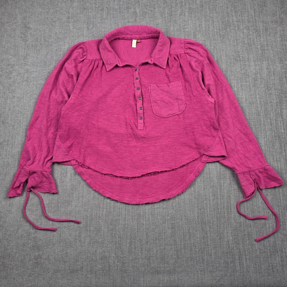 Pilcro Anthropologie Womens Small Magenta Pink Long Sleeve Boho Henley Shirt